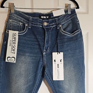 NEW Sky Super Soft Flare Juniors Embellished Denim Bling Jeans Size 13/14